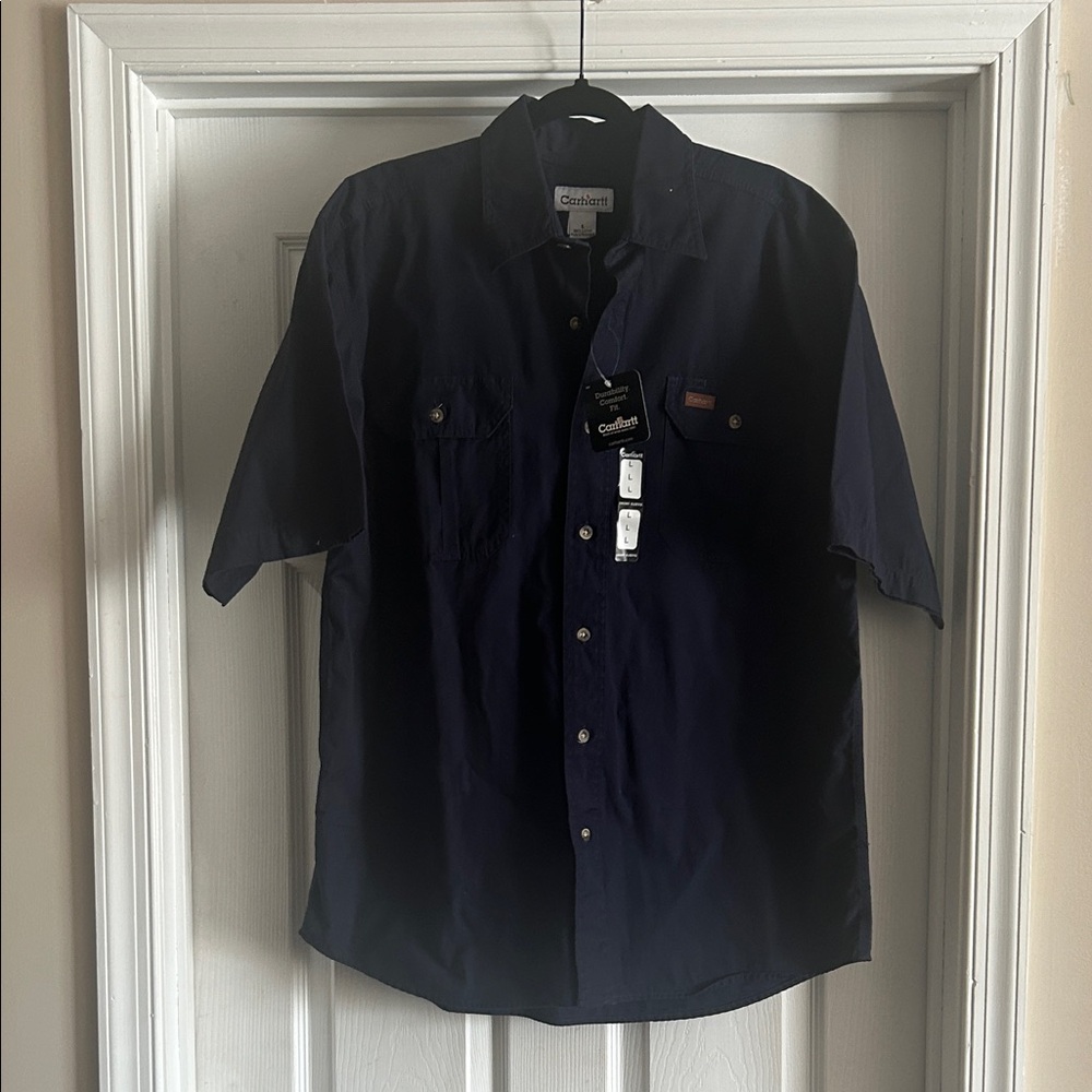 Carhartt Navy Short Sleeve Button-Down Work Shirt
